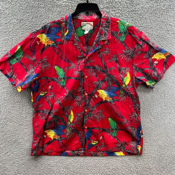 Paradise Found Vintage Magnum Hawaiian Parrot Palm Short Sleeve Aloha Red 3XL - Picture 1 of 13